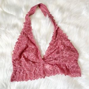 🌟 PINK Victoria’s Secret Rose Pink Lace Bralette Halter Lightly Lined (S)